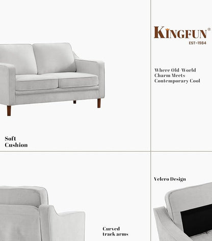 Kingfun 60" Chenille Sofa, Loveseat Couch, Mid Century Modern Love Seat Couches with Solid Wood Frame for Living Room Bedroom