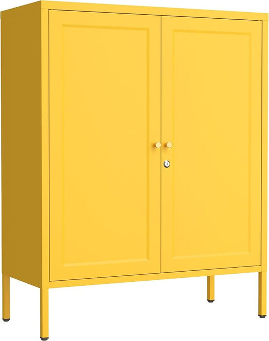 Double Door Home Storage Cabinet with Adjustable Partitions Portable Storage Cabinet Family Buffet Sideboards Orange 13.8" D x 31.5" W x 36" H