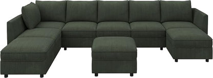 HONBAY Modular Sectional Sofa with Storage, U Shaped Couch Modular Convertible Sectional Couches for Living Room - Green