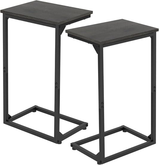 AMHANCIBLE C Shaped End Tables Set of 2, Couch Side Tables that Slide Under Sofa, Slim TV Trays for Living Room and Bedroom, Narrow Space Saving Laptop Workstation, Dark Grey HET02BDG