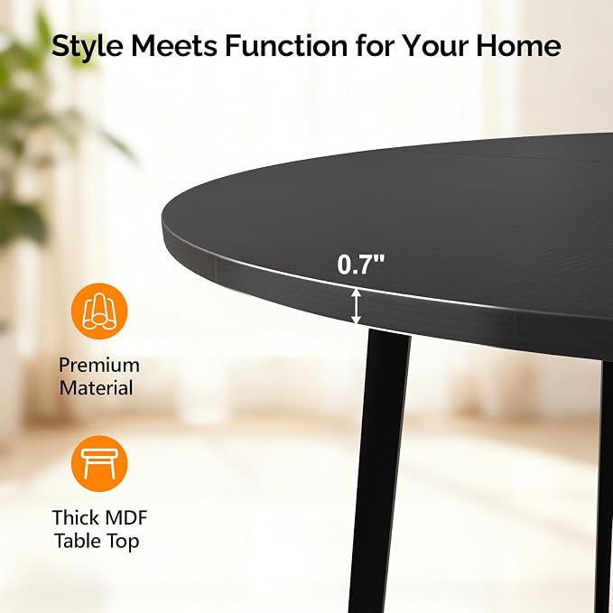 VINGLI Round Dining Table for 2-4, 35in Modern Dining Room Table with Cross Leg, Black Wooden Kitchen Table, Space-Saving, Small Space Circle Dinette for Home, Kitchen, Apartment