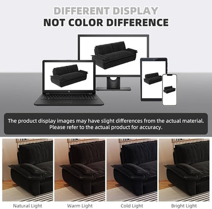 73.2" Sleeper Sofa Bed Queen, 3-in-1 Convertible Couch, Modern Pull Out Couches, Comfy Velvet Futon Sofa, Cloud Loveseat Lounge, Pillow Arm, for Small Spaces, Apartment, Living Room, Black