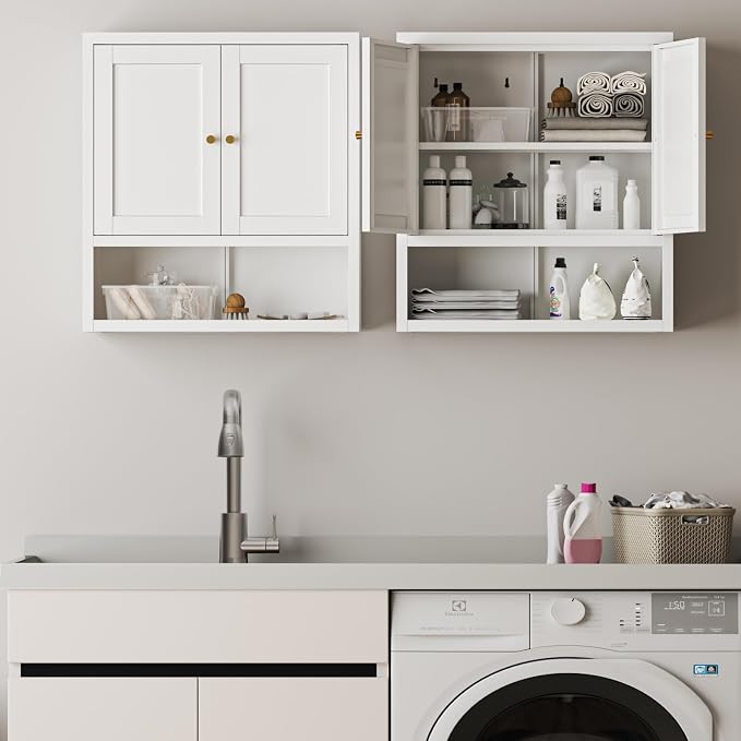 Metal Wall Cabinet, Over The Toilet Storage Cabinets, Wall Mounted Medicine Cabinets for Bathroom, Laundry, Kitchen, Entryway (White, 23.6" H-Wall Cabinet)