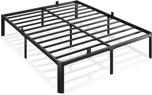 Metal Bed Frame Full Size, 14 Inch 3500 lbs Heavy Duty Platform Bed Frames Steel Slats Noise Free No Box Spring Needed, Easy Assemble Sturdy Bedframe Rounded Corner with Storage and Mattress Retainers