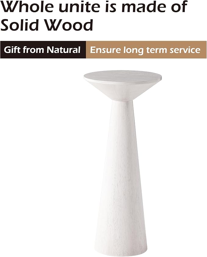 COZAYH Farmhouse Tall Pedestal End Table Small Solid Wood Martini Table Plant Stand Modern Round Drink Table for Small Space Living Room, White