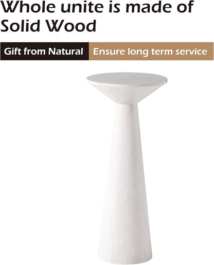 COZAYH Farmhouse Tall Pedestal End Table Small Solid Wood Martini Table Plant Stand Modern Round Drink Table for Small Space Living Room, White