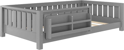 Bellemave Twin Size Floor Bed with high Rails and with Built-in Bookshelf for Kids, Girls, Boys, Wood Montessori Floor Bed Without Door, Gray
