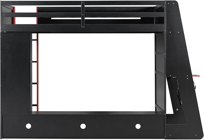 Merax Twin Size Loft Bed with Desk, Multi-Storage Shelves and RGB Light | Space-Saving Wooden Gaming Bed Frame with Charging Station and Guardrail