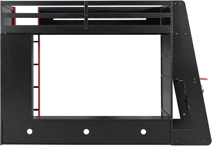 Merax Twin Size Loft Bed with Desk, Multi-Storage Shelves and RGB Light | Space-Saving Wooden Gaming Bed Frame with Charging Station and Guardrail