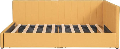 Merax Upholstered Daybed with 2 Storage Drawers, Twin Size Sofa Bed Frame, No Box Spring Needed, Linen Fabric, Yellow
