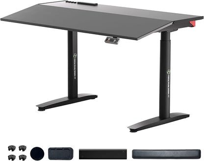 Electric Standing Desk 55” with 15° Tilting Desktop, Sit Stand Ergonomic Desk for Home Office & Gaming, 4 Motor Adjustable Desk, Memory Presets & Cable Management Black