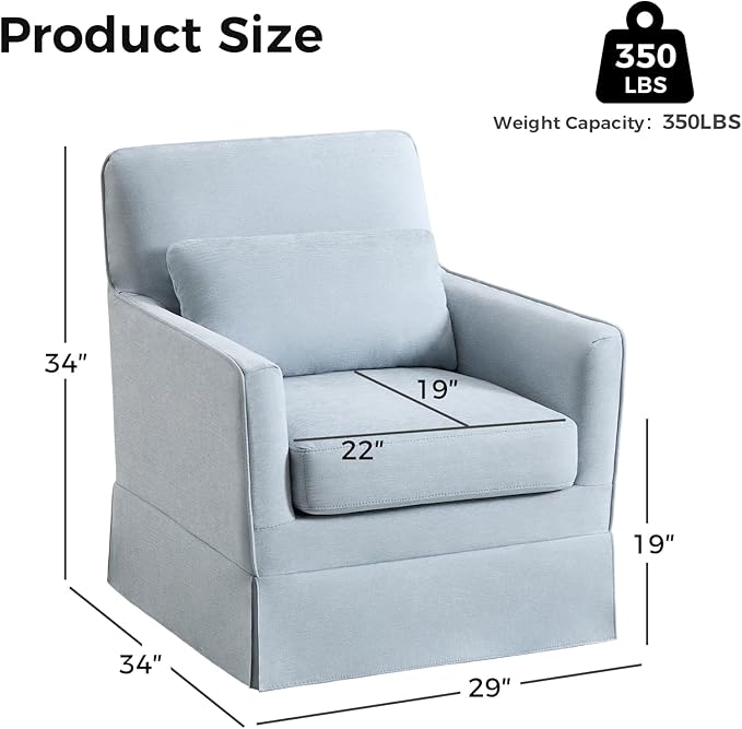 INZOY Swivel Accent Chair Set of 2, Mid Century Modern Chair, Comfy Swivel Barrel Reading Chair, Upholstered Square Chair for Living Room Bedroom Small Spaces, Sky Blue