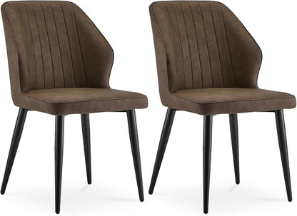 CLIPOP Dining Chairs Set of 2, Faux Leather Dining Chairs, Mid-Century Modern Dining Room Chairs, Upholstered Kitchen Chairs, Metal Legs/Backrest, Accent Leisure Chair for Guest Reception Room - Brown