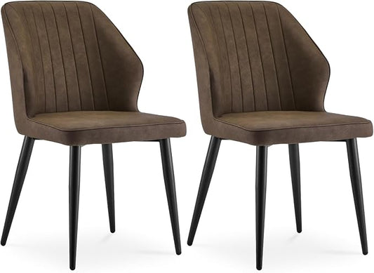 CLIPOP Dining Chairs Set of 2, Faux Leather Dining Chairs, Mid-Century Modern Dining Room Chairs, Upholstered Kitchen Chairs, Metal Legs/Backrest, Accent Leisure Chair for Guest Reception Room - Brown