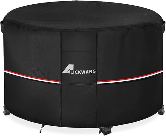 Fire Pit Cover Round 54 Inch Waterproof,Outdoor Heavy Duty Durable 600D Tear-Resistant Fire Pit Table Cover,Patio Round Firepit Cover 54" D x 24" H, Black