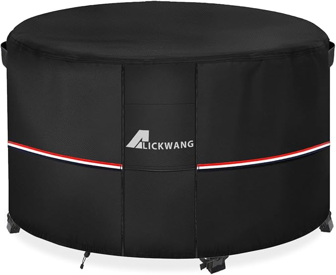 Fire Pit Cover Round 44 Inch Waterproof,Outdoor Heavy Duty Durable 600D Tear-Resistant Fire Pit Table Cover,Patio Round Firepit Cover 44" D x 24" H, Black