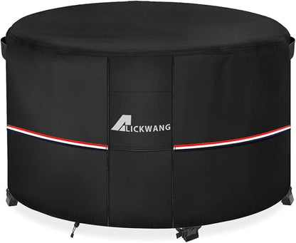 Fire Pit Cover Round 44 Inch Waterproof,Outdoor Heavy Duty Durable 600D Tear-Resistant Fire Pit Table Cover,Patio Round Firepit Cover 44" D x 24" H, Black