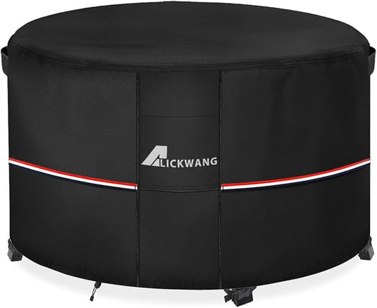 Fire Pit Cover Round 44 Inch Waterproof,Outdoor Heavy Duty Durable 600D Tear-Resistant Fire Pit Table Cover,Patio Round Firepit Cover 44" D x 24" H, Black