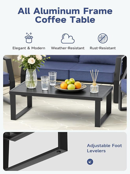 Oversized Modern Outdoor Patio Furniture Set with 5" Thick Cushions, Deep Seats & Wide Armrests, Comfortable Aluminum All-Weather Rustproof UV-Resistant Frame, 4-Seater for Garden, Backyard, Poolside