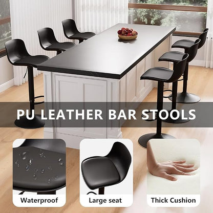 Kidol & Shellder Bar Stools Set of 2 Black Adjustable Swivel Counter Height Stools, Modern PU Leather Upholstered with Backs Barstools for Kitchen Island