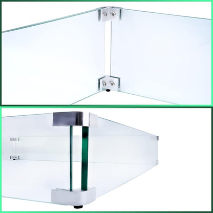 Fire Pit Wind Guard, 17.5 Square Fire Pit Glass Wind Guard Made of Clear Tempered Glass, Set with Assembly Instructions, Screwdriver, Easy to Install
