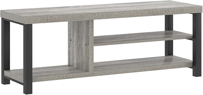 FOLUBAN Storage Bench, Vintage Wood Shoe Bench for Entryway Hallway, Industrial Indoor Shoe Rack Seat for Bedroom, Living Room, Light Grey, 43.3 Inch