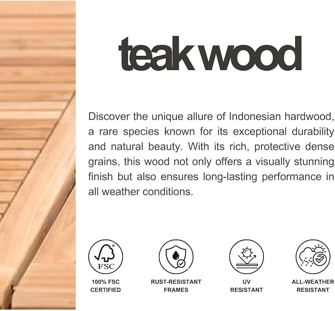Amazonia Franklin 4-Piece Aluminum Patio Dining Chairs | 100% Teak from Indonesia Armrests | Ideal for Outdoors and Indoors