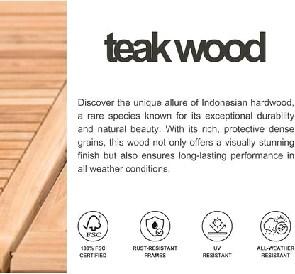 Amazonia Franklin 11-Piece Teak Finish Wood and Aluminum Rectangular Extendable Patio Dining Set | 100% Teak from Indonesia Armrests | Ideal for Outdoors and Indoors