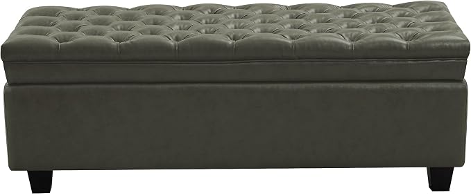 WUTUTUEE 50" Faux Leather Storage Ottoman Bench, End of Bed Upholstered Rectangle Storage Ottoman Tufted Living Room Bedroom Bench with Safety Hinge, Solid Wood Legs, Loads 500 lb(Green)