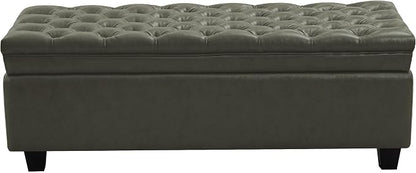 WUTUTUEE 50" Faux Leather Storage Ottoman Bench, End of Bed Upholstered Rectangle Storage Ottoman Tufted Living Room Bedroom Bench with Safety Hinge, Solid Wood Legs, Loads 500 lb(Green)