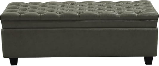WUTUTUEE 50" Faux Leather Storage Ottoman Bench, End of Bed Upholstered Rectangle Storage Ottoman Tufted Living Room Bedroom Bench with Safety Hinge, Solid Wood Legs, Loads 500 lb(Green)