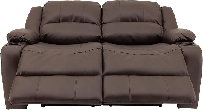 RecPro Charles 58" Powered Double RV Wall Hugger Recliner Sofa RV Loveseat with Upgraded 2023 Fabric (Chestnut)