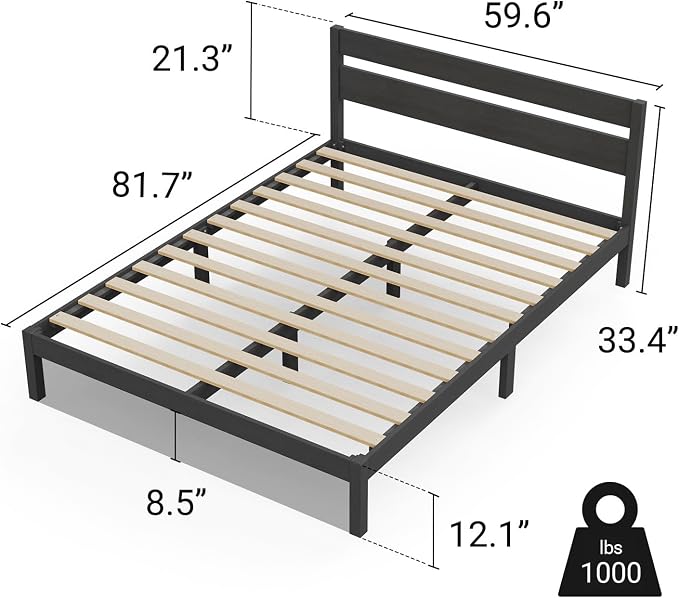 LIFEMENT Queen Bed Frame with Headboard Classic Wood Platform, Noise Free, Under Bed Storage, No Box Spring Needed, Easy Assembly, Black