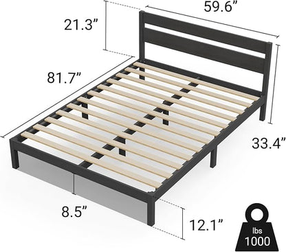 LIFEMENT Queen Bed Frame with Headboard Classic Wood Platform, Noise Free, Under Bed Storage, No Box Spring Needed, Easy Assembly, Black
