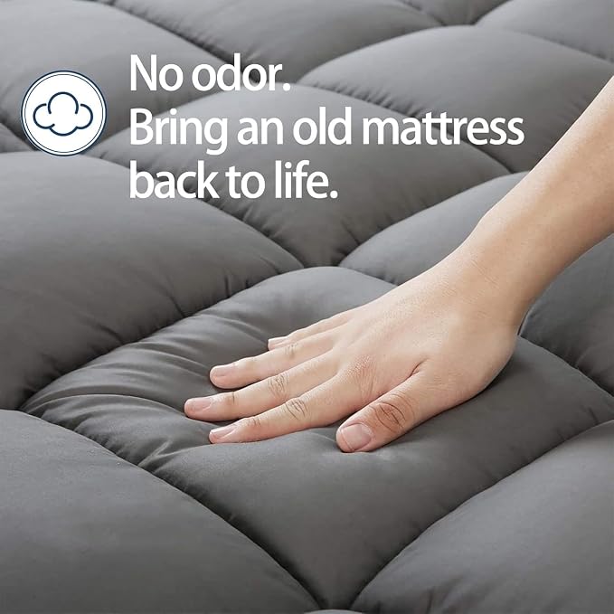 Mattress Topper Twin XL for Back Pain, Extra Thick Mattress Pad Cover, Plush Pillow Top, Deep Elastic Pocket, Grey,39"X80"+20"