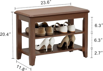 AQIMUELE Wood Shoe Rack Bench for Entryway, 2 Tier Shoe Rack for Front Door Entrance, Shoe Bench with Shoe Storage for Entryway, Bedroom, 23.6"