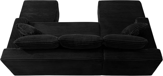 95-Inch U-Shaped Left Facing Corner Compressed Sofa Modular Sectional Boneless Cloud Sofa Floor Foam Couch W/Chaise Lounge & Ottoman, Corduroy Corner Boneless Cloud Couch