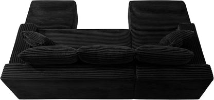 95-Inch U-Shaped Left Facing Corner Compressed Sofa Modular Sectional Boneless Cloud Sofa Floor Foam Couch W/Chaise Lounge & Ottoman, Corduroy Corner Boneless Cloud Couch