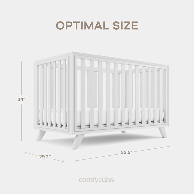 Comfy Cubs Baby Crib for 0 to 3 Years - Adjustable Mattress Height, Natural Wooden Crib for Baby, Elegant Nursery Furniture - 80 lbs Capacity Nursery Bed, Designed in The US - All White