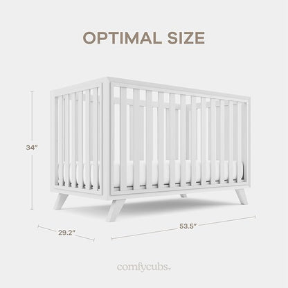 Comfy Cubs Baby Crib for 0 to 3 Years - Adjustable Mattress Height, Natural Wooden Crib for Baby, Elegant Nursery Furniture - 80 lbs Capacity Nursery Bed, Designed in The US - All White