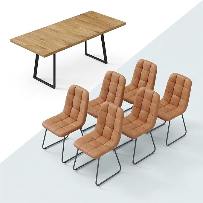 ZckyCine Butterfly‑Leaf 47‑63 Inch Extendable Dining Set with 6 PU Leather Chairs for Small‑Size Homes