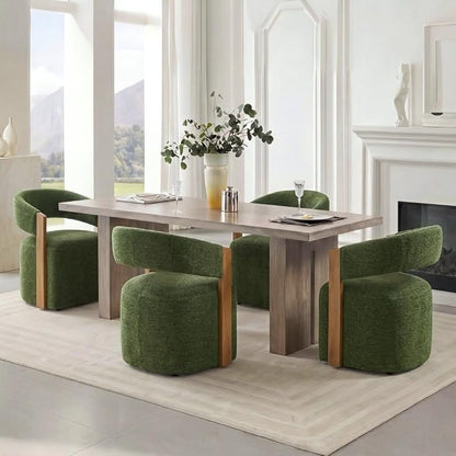 KISLOT Upholstered Dining Chairs Set of 2, Modern Wooden Arm Kitchen & Dining Room Chairs with Hidden Casters, Fabric Padded Rolling Chairs, Sturdy Wood Frame, 300 lbs Capacity, Green