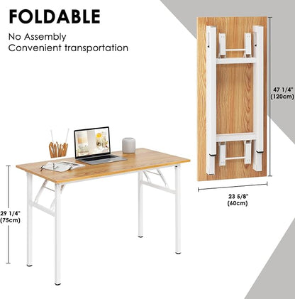 Need Office Computer Desk - 47.2L Sturdy and Heavy Duty Folding Laptop Table,Writing Table/Home Office Desk/Sewing Table,No Assembly Required,Teak&White AC5BW-120-ND