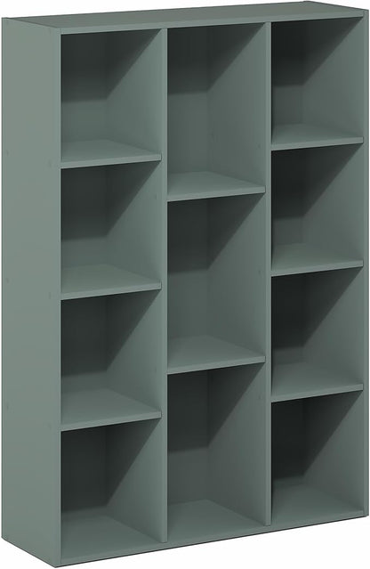 Furinno LUDER Book Shelf, 11-Cube Bookshelf, Reversible Bookcase, 9.4 x 29.1 x 41.7, Easy Assembly, for Living Room, Bedroom, Home Office, Sage Green