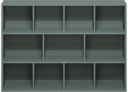 Furinno LUDER Book Shelf, 11-Cube Bookshelf, Reversible Bookcase, 9.4 x 29.1 x 41.7, Easy Assembly, for Living Room, Bedroom, Home Office, Sage Green