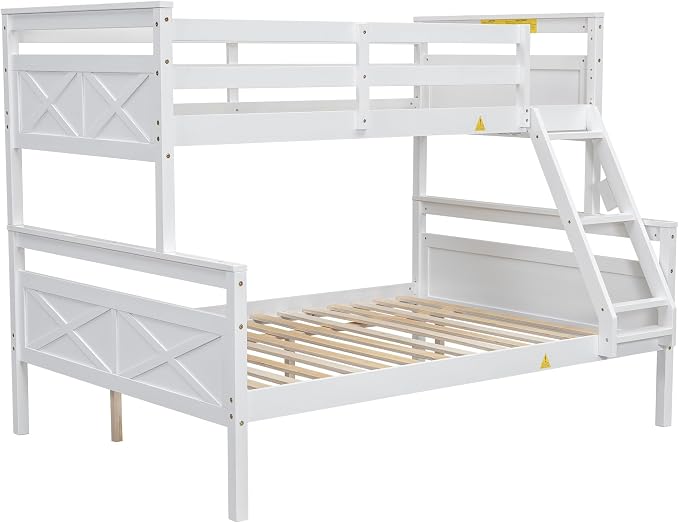 Merax Wooden Bunk Bed,Twin Over Full Bunk Bed with Ladder,Safety Guardrail,Can Be Separated into 2 Beds,Perfect for Bedroom,White