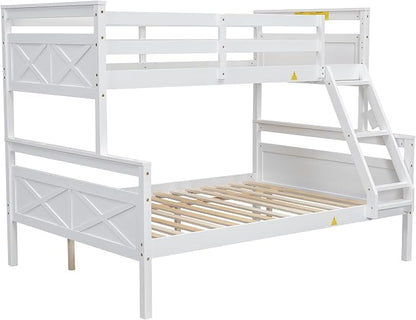 Merax Wooden Bunk Bed,Twin Over Full Bunk Bed with Ladder,Safety Guardrail,Can Be Separated into 2 Beds,Perfect for Bedroom,White