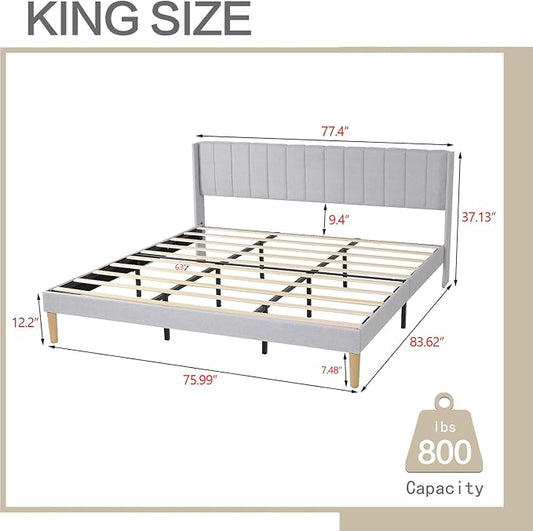 AGARTT Upholstered Platform Bed Frame King Size with Headboard and Footboard/Wooden Slats Support/No Box Spring Needed/Easy Assembly,Light Grey Linen