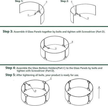 Fire Pit Wind Guard, 23" Glass Wind Guard for Fire Pit Round Table, Made of Clear Tempered Glass Set with Assembly Instructions