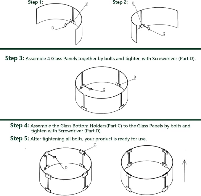 Fire Pit Wind Guard, 17" Glass Wind Guard for Fire Pit Round Table, Made of Clear Tempered Glass, Set with Assembly Instructions